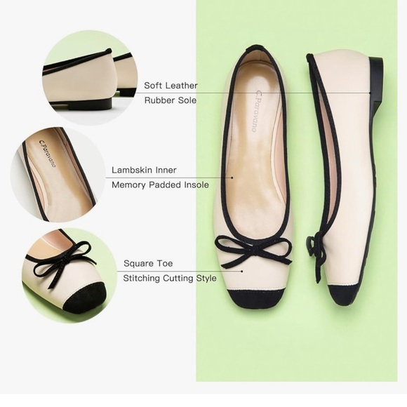 C Paravano Beige Black Flats Leather Ballerina flats Size 6.5 - Picture 15 of 15